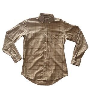 Land's End Men's Size‎ S 14-14 1/2 Long Sleeve No Iron Twill Button Up Tan Check